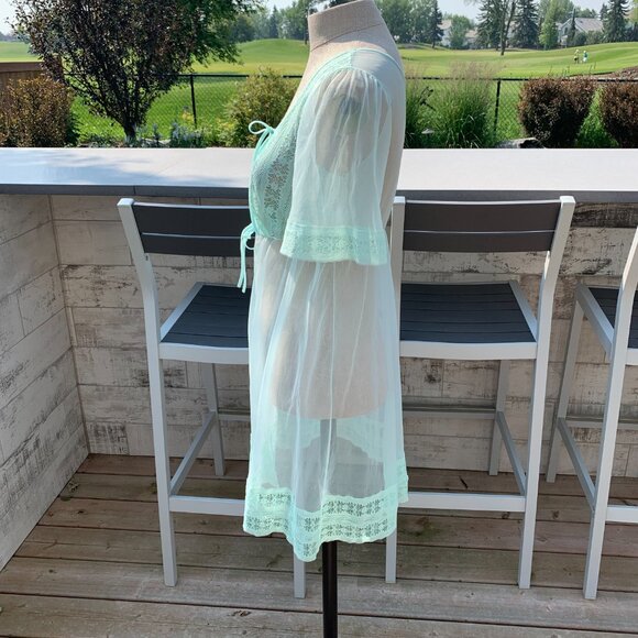 Vintage 1960s Movie Star Mint Chiffon Babydoll Peignoir Robe Short Dressing Gown - Picture 4 of 16
